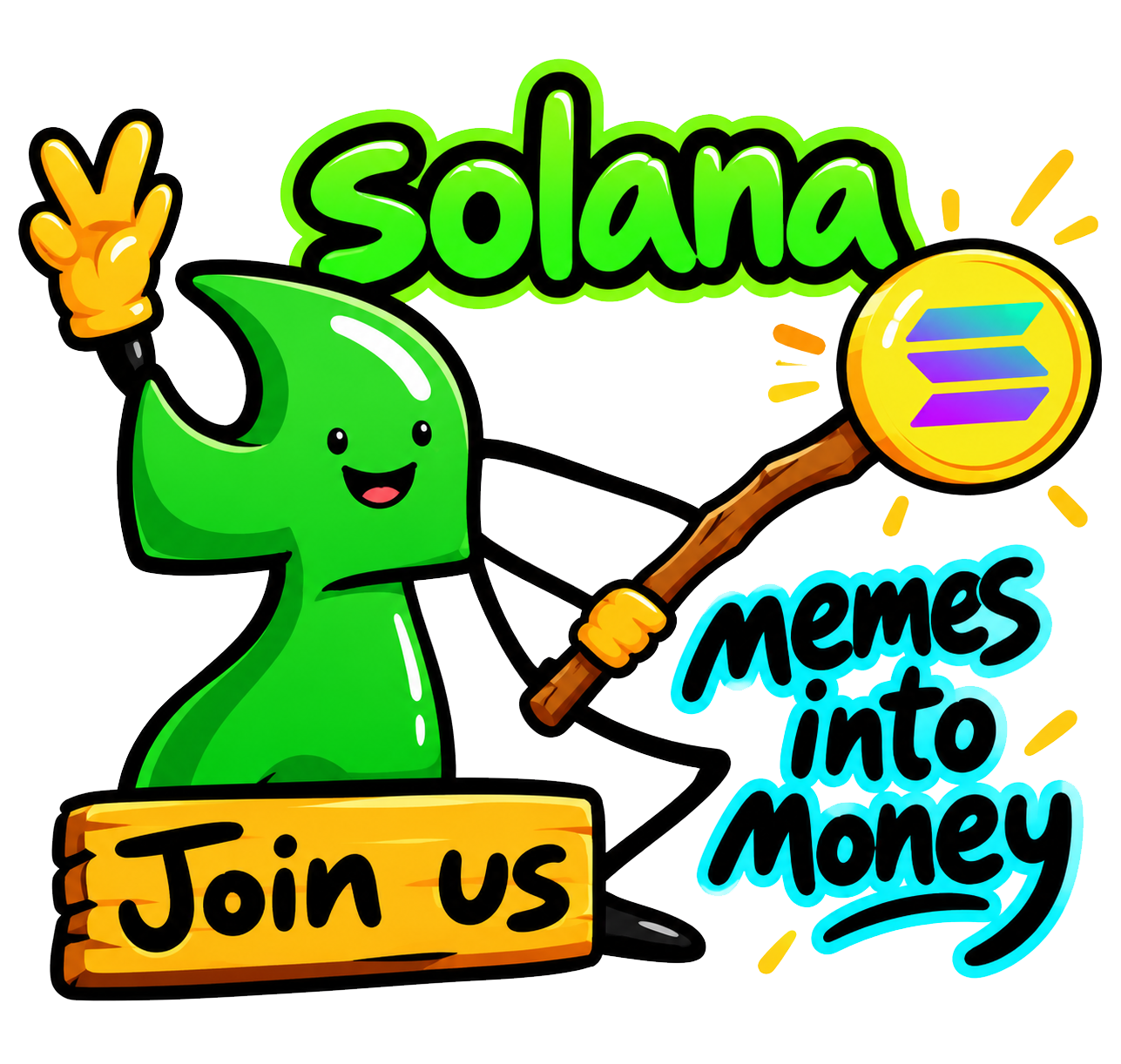 SOLCOON, a meme glowing with purple, blue and green neon light